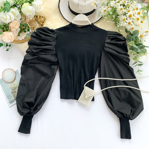Long Puff Sleeve  Tight Short Crop