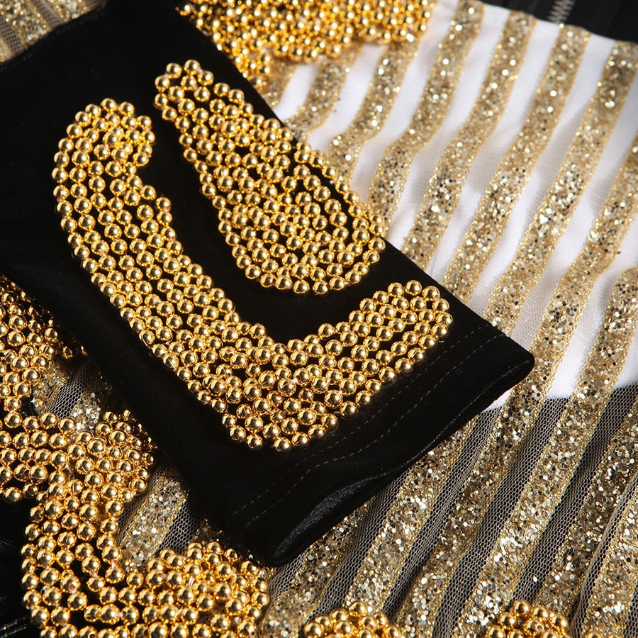 Long Sleeve Velvet Patchowork Luxurious Beading Tassel Sequined Crop Top